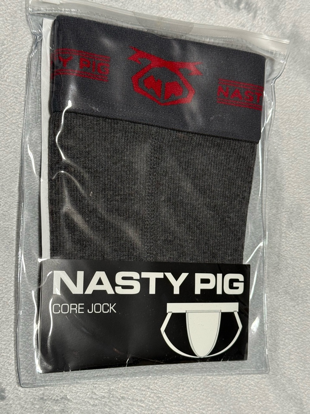 Nasty Pig Core Jock Strap - Charcoal/Black with Red Waistband. Size Large NWT